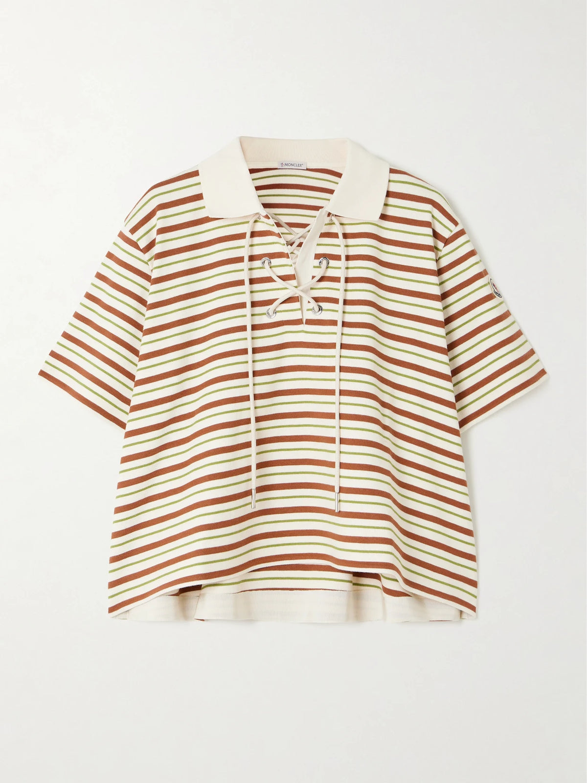 Lace-up Cropped Striped Cotton Polo Shirt