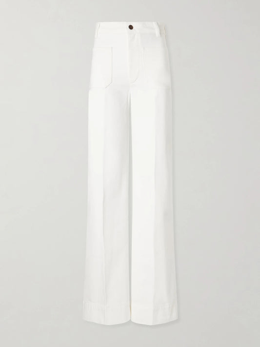 Image of Jeans. Product name - Alina High-rise Wide-leg Jeans in White colour by brand - Victoria Beckham