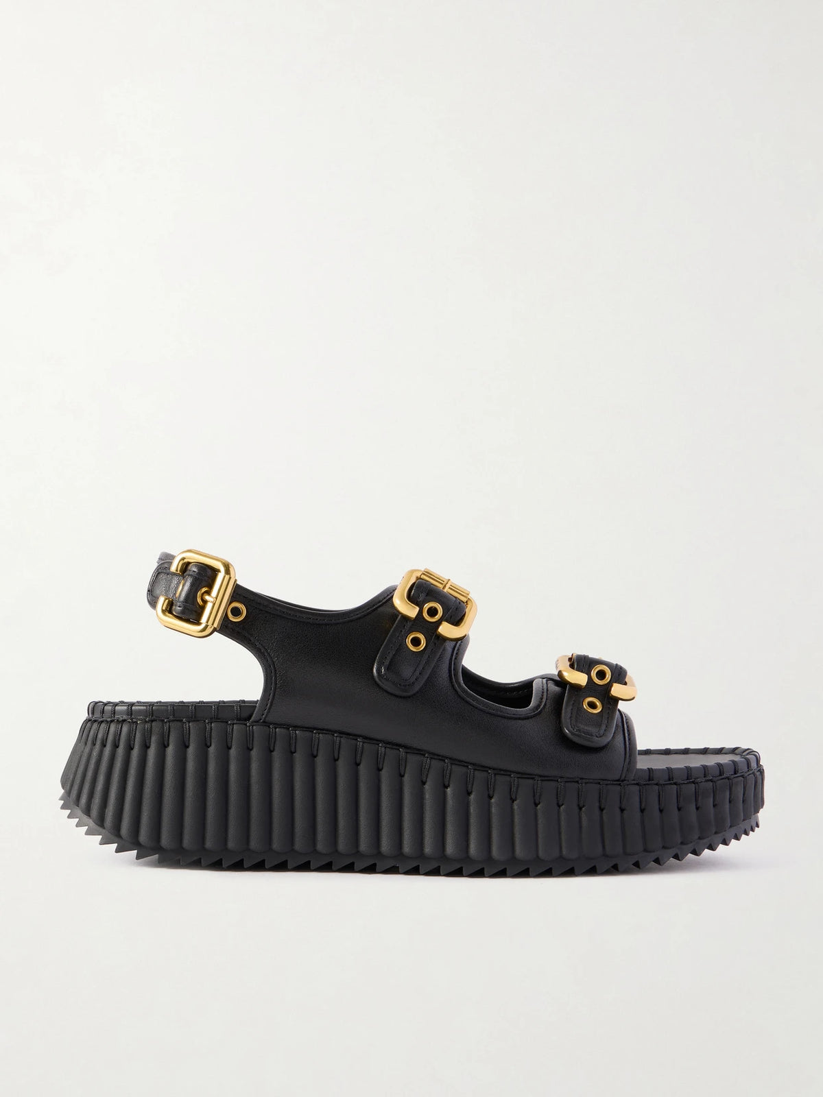 Nama Buckled Leather Wedge Sandals