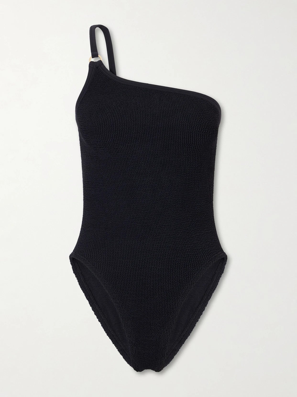 Image of Swimwear. Product name - Clara One-shoulder Original Crinkle Swimsuit in Black colour by brand - Hunza G