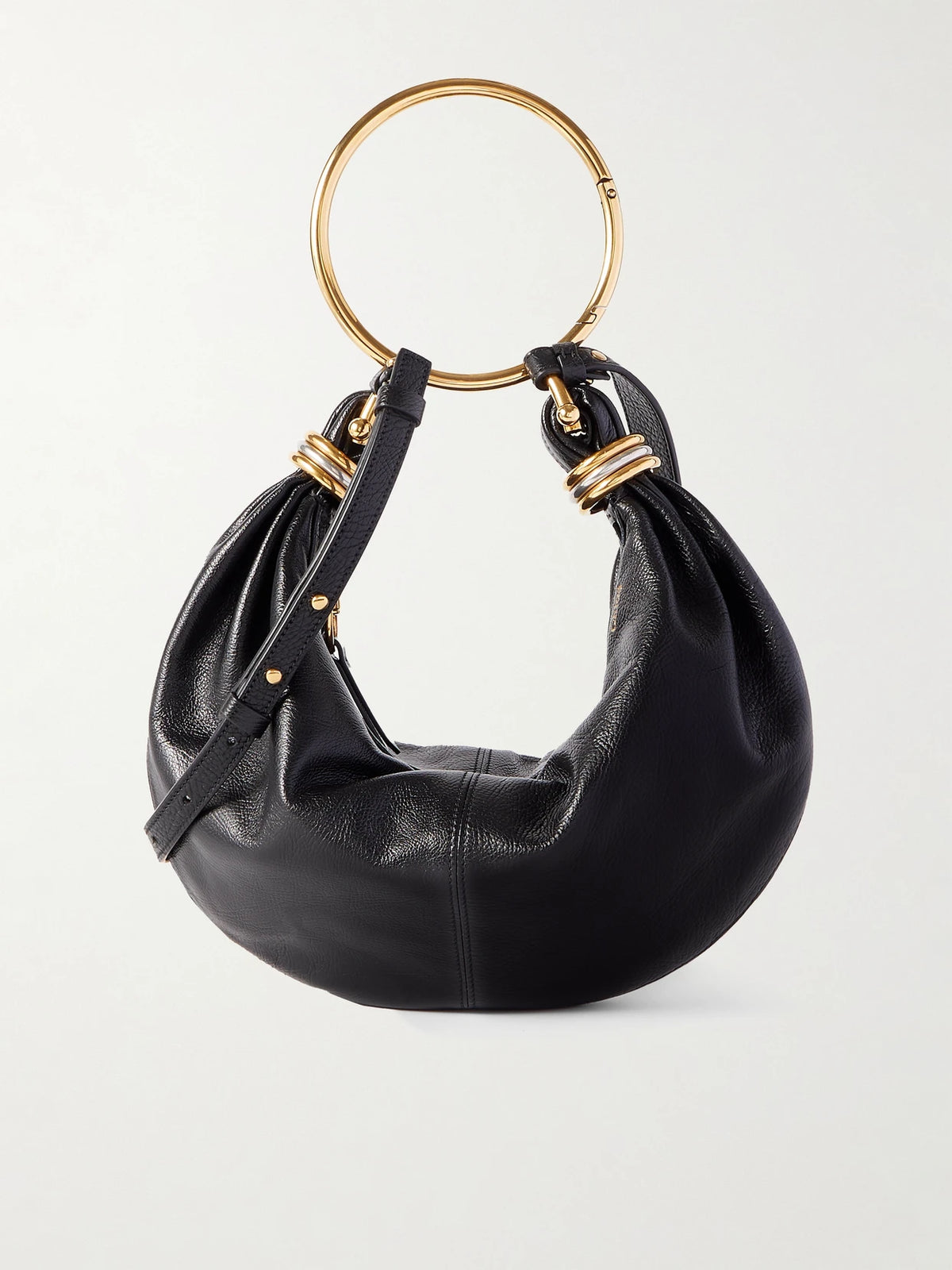 Bracelet Embellished Glossed Textured-leather Shoulder Bag