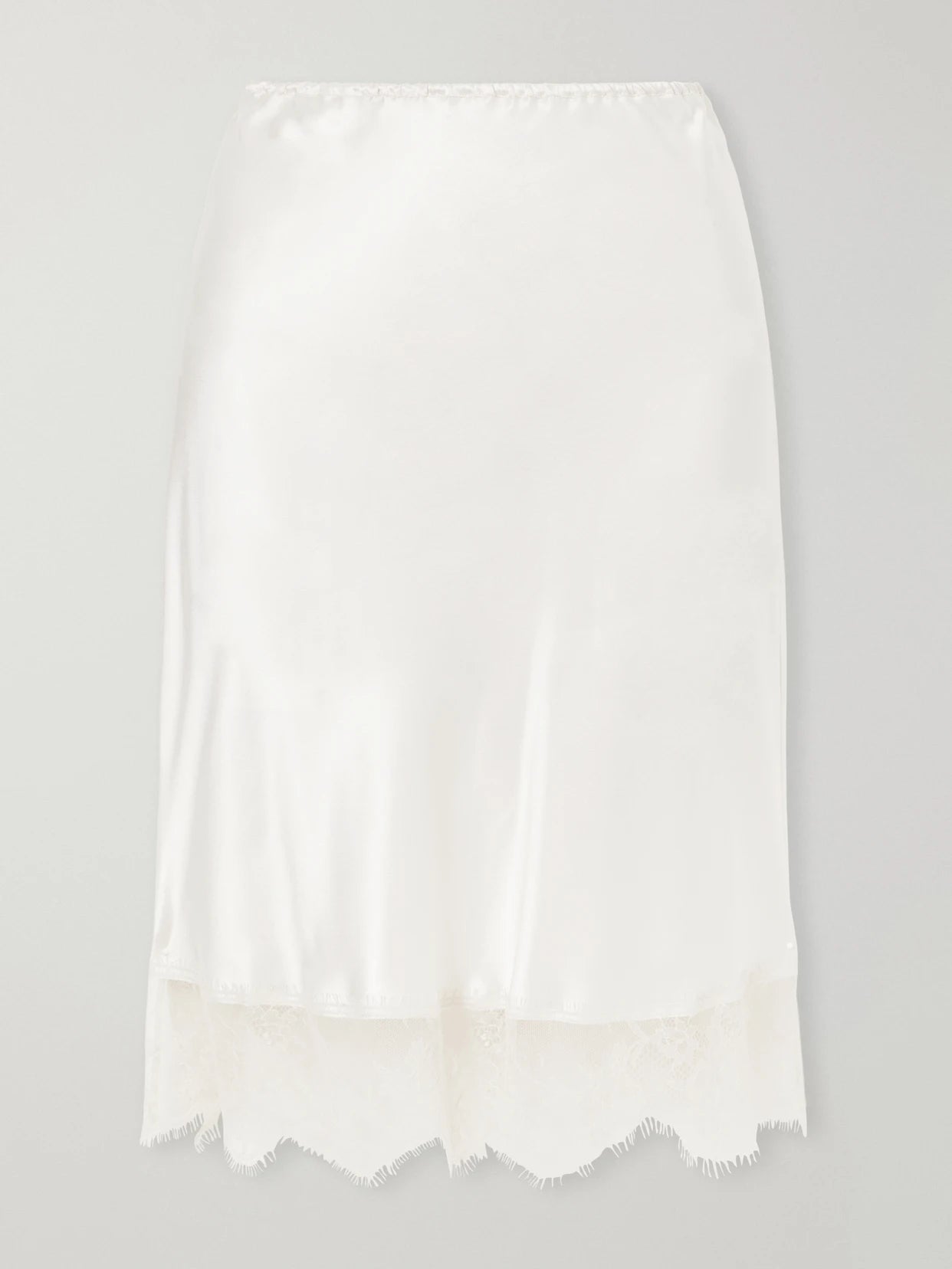 Image of Lingerie. Product name - Lace-trimmed Silk-satin Midi Skirt in Ivory colour by brand - Carine Gilson