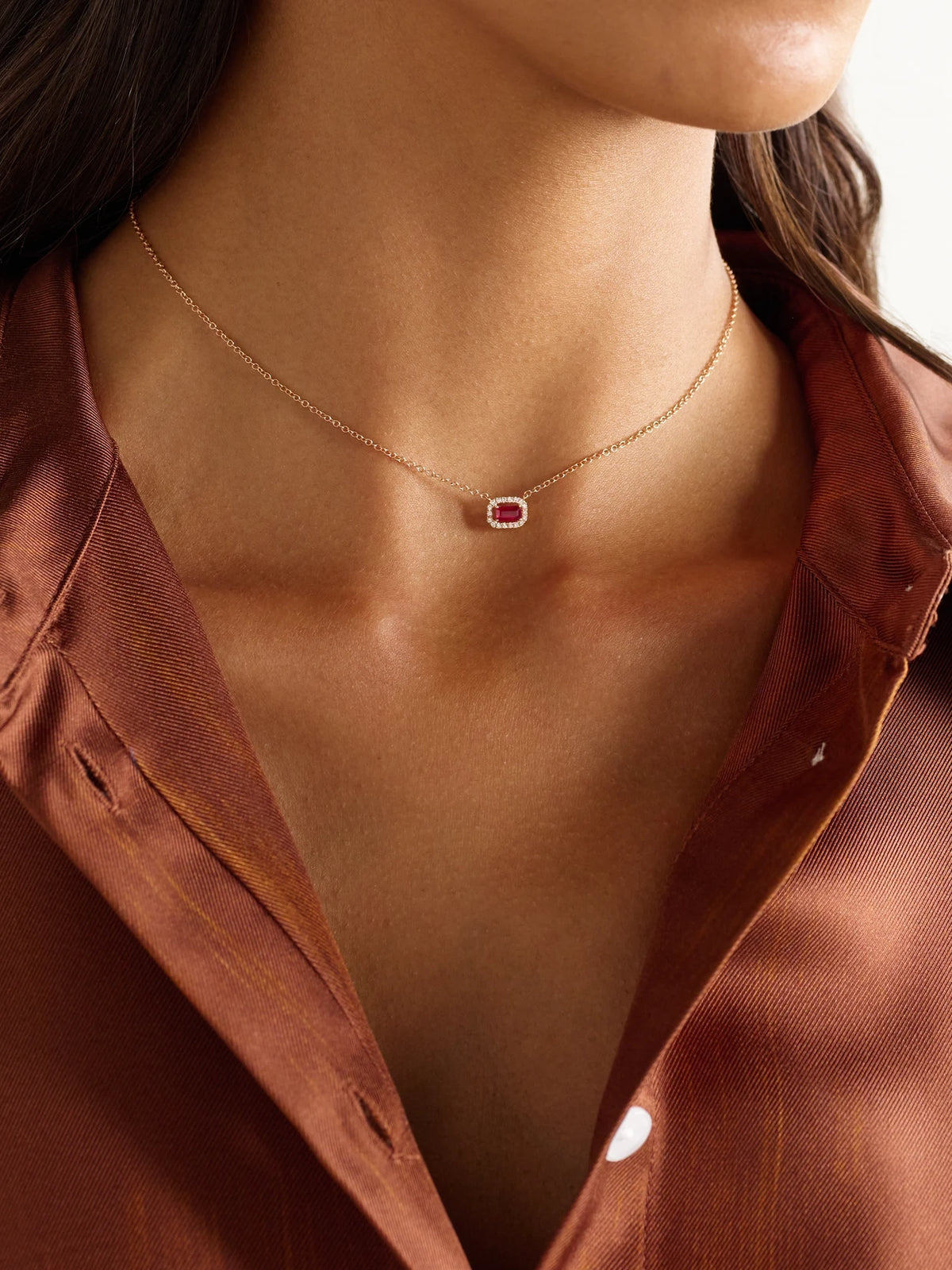 Image of Necklaces. Product name - 18-karat Rose Gold, Ruby And Diamond Necklace in Multi colour by brand - SHAY