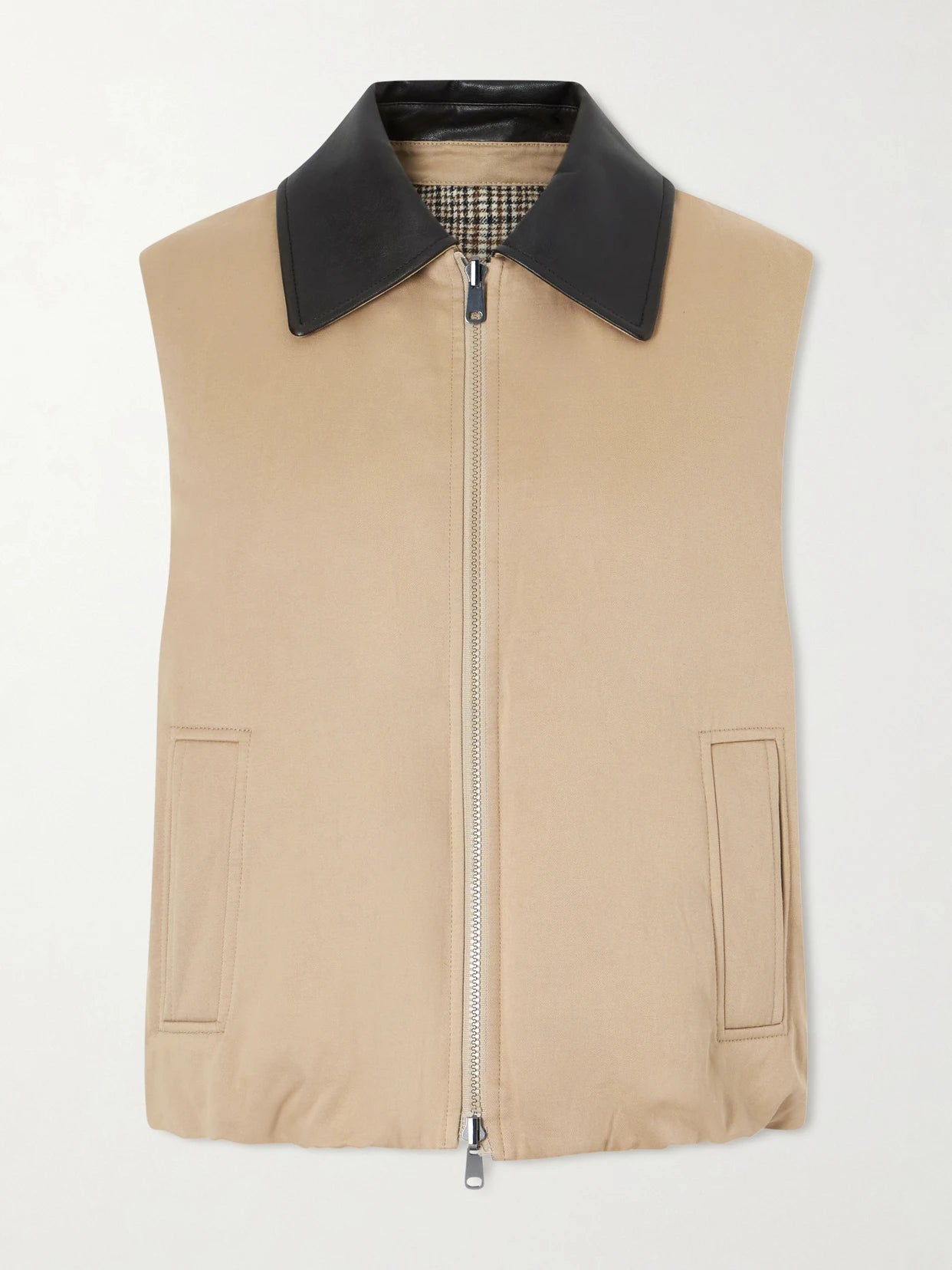 Reversible Checked Padded Cotton And Linen Gilet