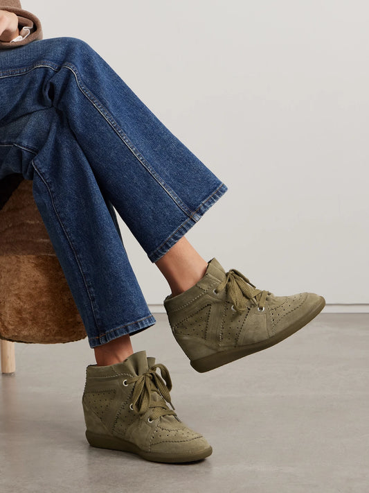 Bobby Perforated Suede Wedge Sneakers