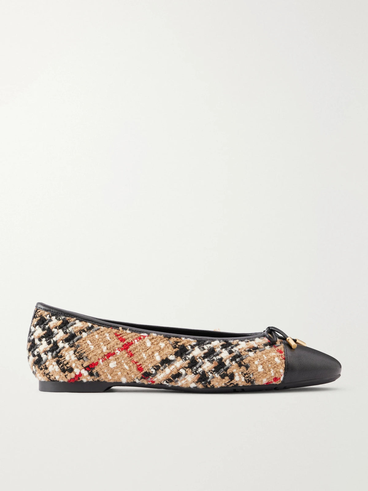 Burberry Checked Leather-trimmed Bouclé Ballet Flats