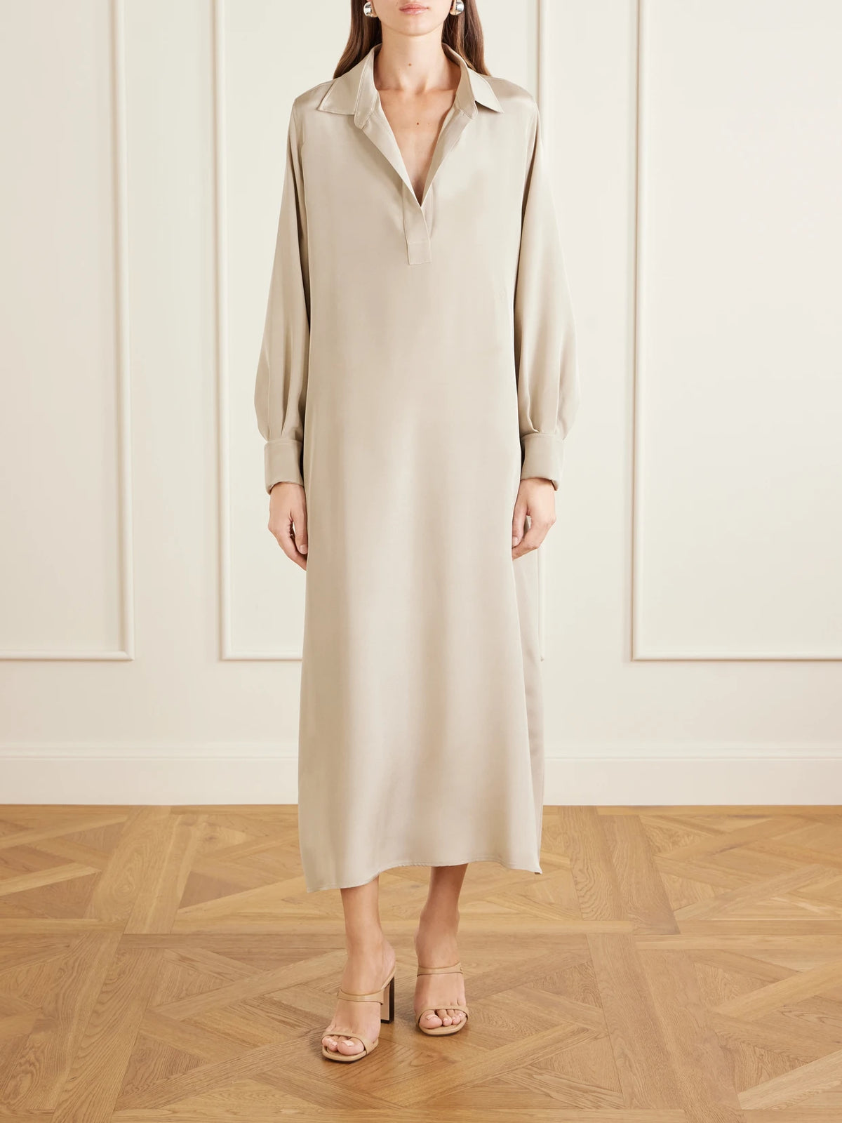 Logo-embroidered Silk-crepe De Chine Midi Dress