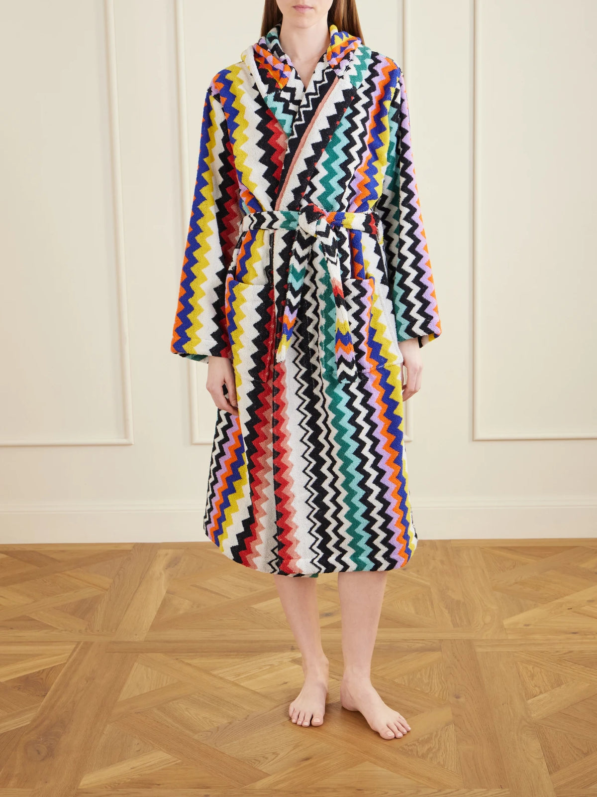Hooded Striped Cotton-terry Robe