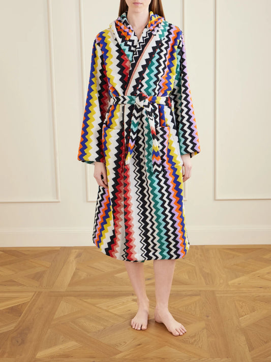 Hooded Striped Cotton-terry Robe