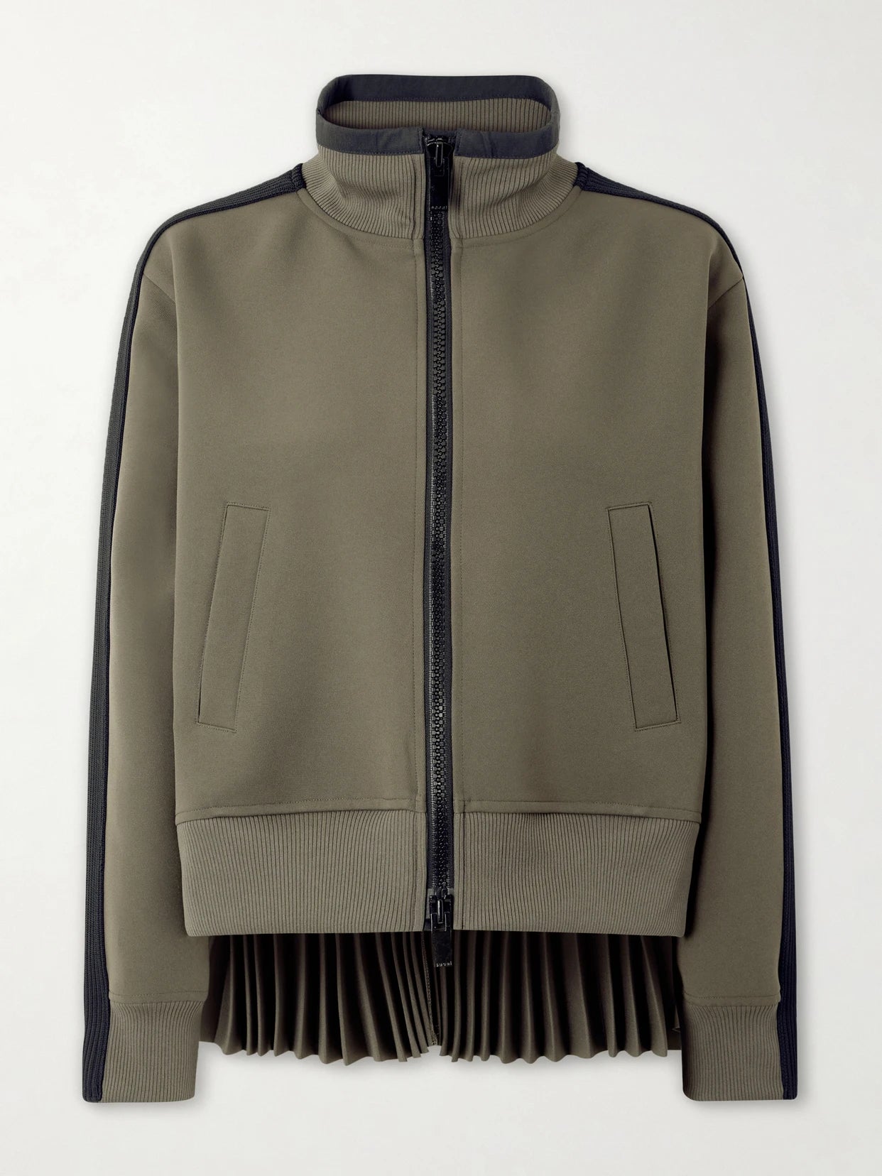 Image of Coats & Jackets. Product name - Pleated Tech-jersey Blouson Jacket in Green colour by brand - Sacai