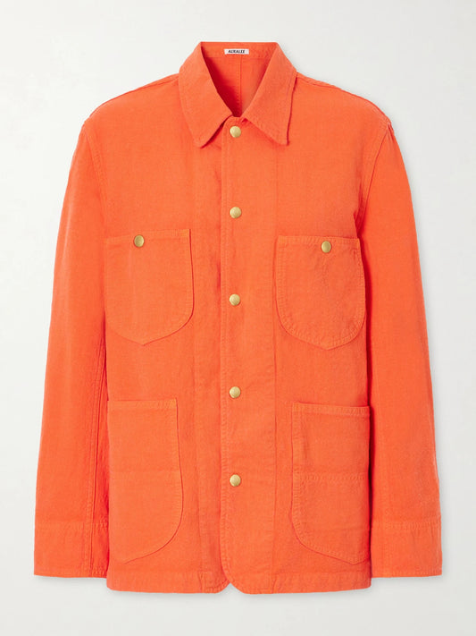 Image of Coats & Jackets. Product name - Wool, Cotton And Linen-blend Jacket in Orange colour by brand - Auralee