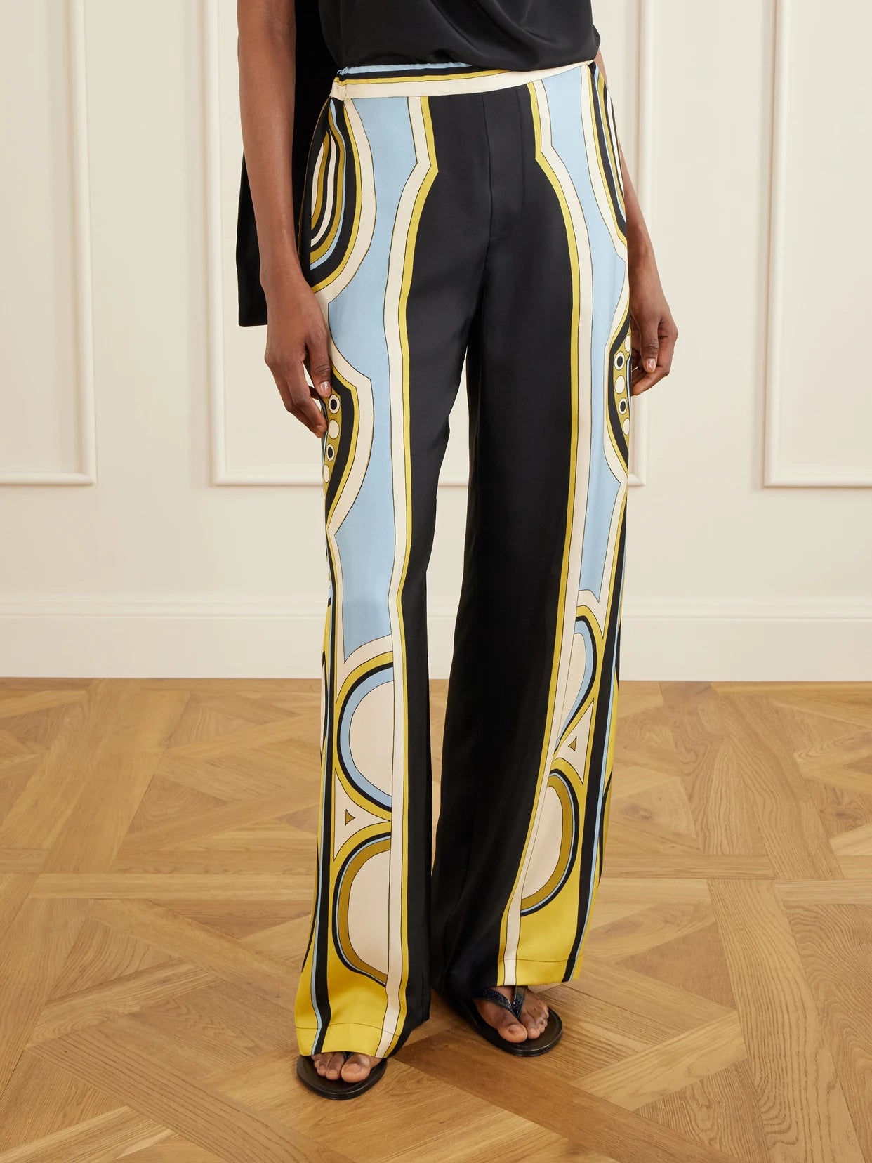 Club Printed Silk-twill Wide-leg Pants