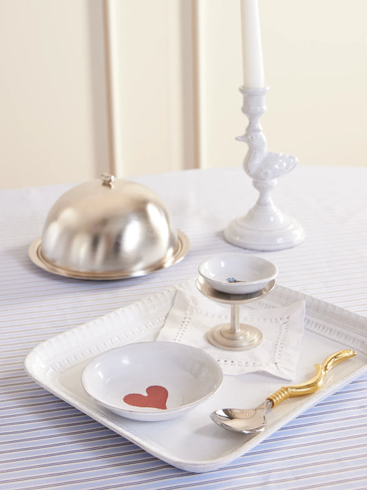 Image of Tableware. Product name - + John Derian Red Heart Ceramic Dish in White colour by brand - Astier De Villatte