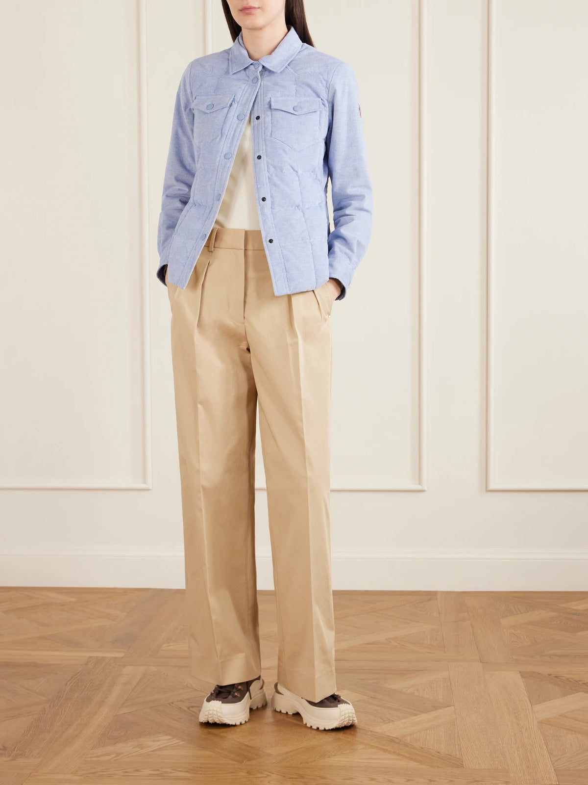 Image of Coats & Jackets. Product name - Nangy Cotton-corduroy Down Jacket in Light blue colour by brand - Moncler Grenoble