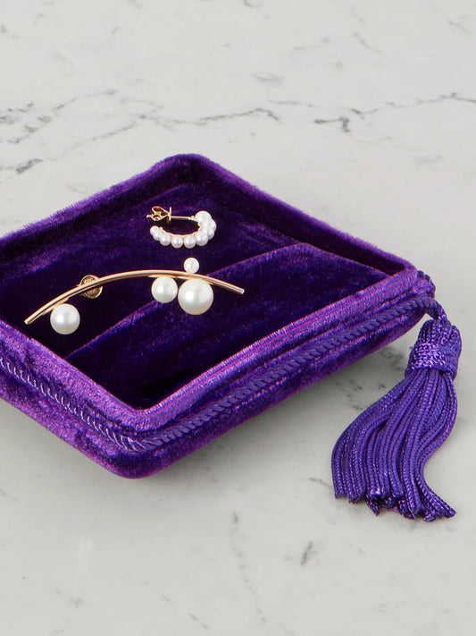 Image of Decor. Product name - Tasseled Velvet Jewelry Box in Purple colour by brand - Sophie Bille Brahe