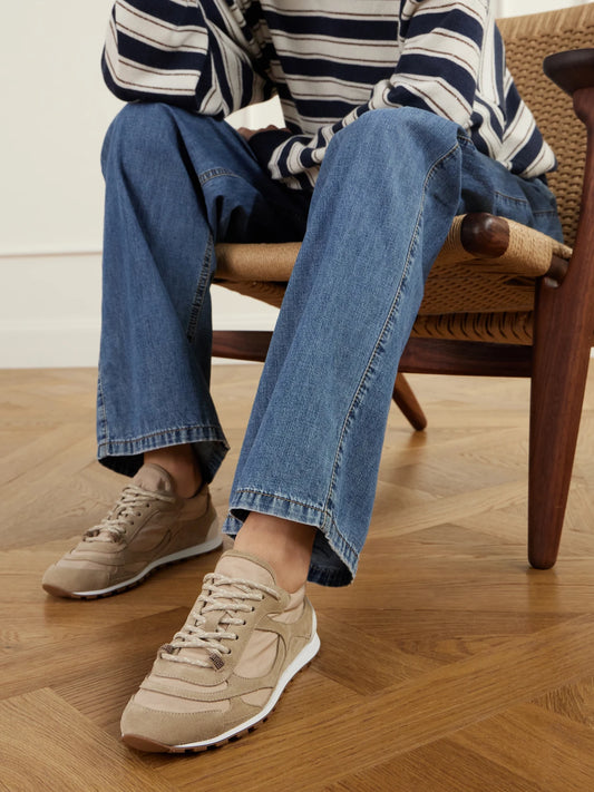 Brunello Cucinelli Paneled Suede And Shell Sneakers