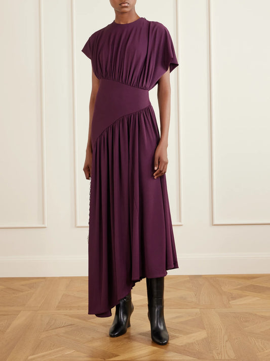 Image of Dresses. Product name - Draped Stretch-jersey Maxi Dress in Purple colour by brand - RABANNE
