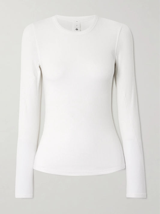 Image of T-Shirts. Product name - Hold Tight Ribbed Stretch-modal T-shirt in White colour by brand - lululemon
