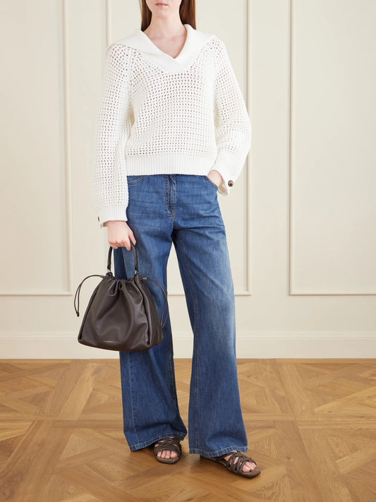 Bead-embellished Leather Tote Bag