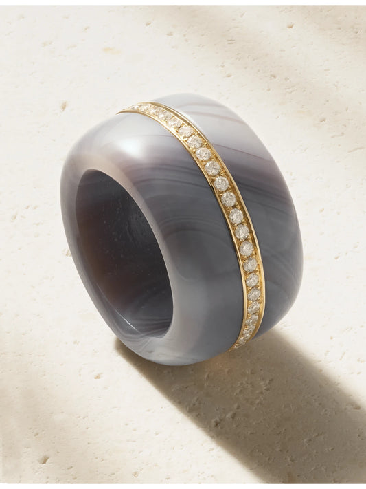 Pebble 14-karat Recycled Gold, Agate And Diamond Ring