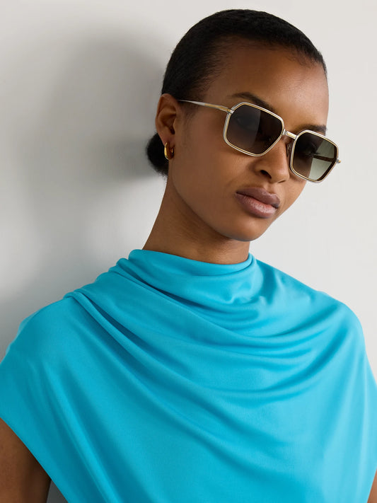 Image of Sunglasses. Product name - Admiral Square-frame Gold- And Silver-tone Titanium Sunglasses in Multi colour by brand - Jacques Marie Mage