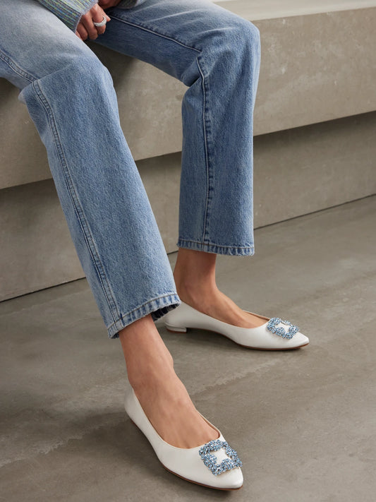 Hangisiflat Crystal-embellished Satin Point-toe Flats