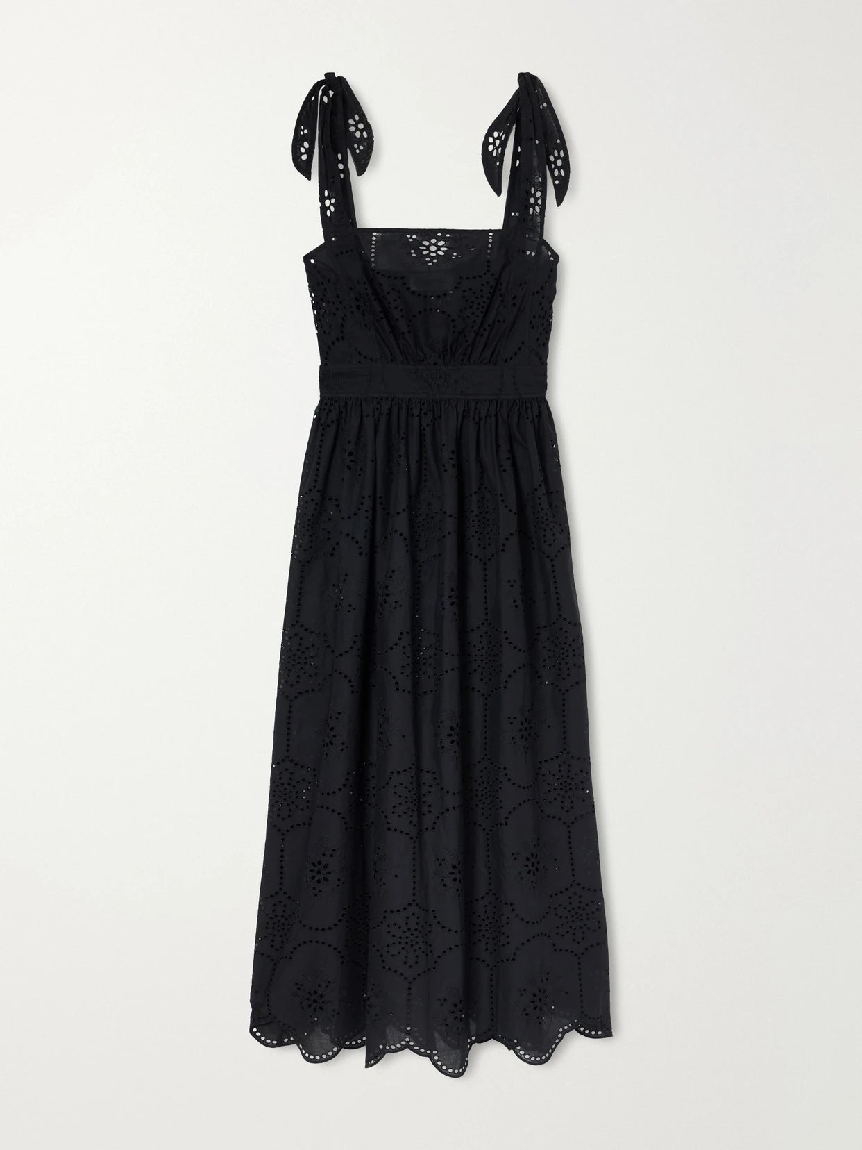 Image of Dresses. Product name - Broderie Apron Broderie Anglaise Cotton Midi Dress in Black colour by brand - Matteau