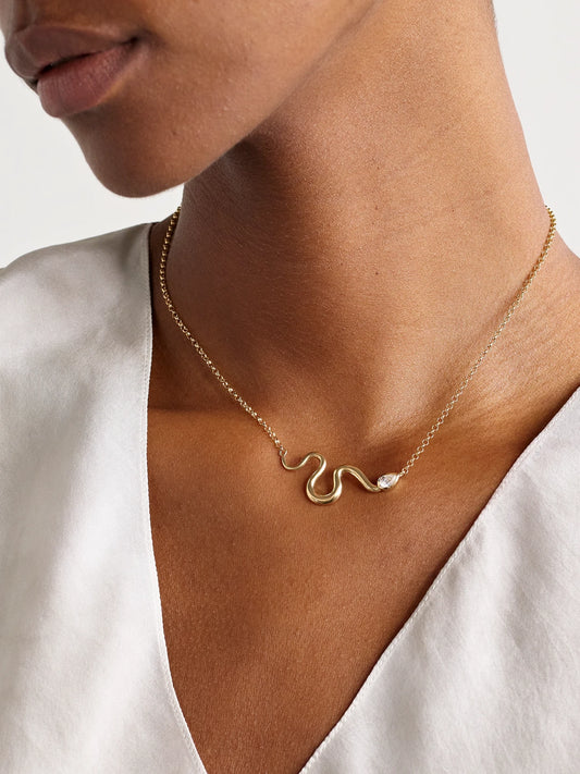 Image of Necklaces. Product name - Boa 18-karat Gold Diamond Necklace in Multi colour by brand - L'Atelier Nawbar