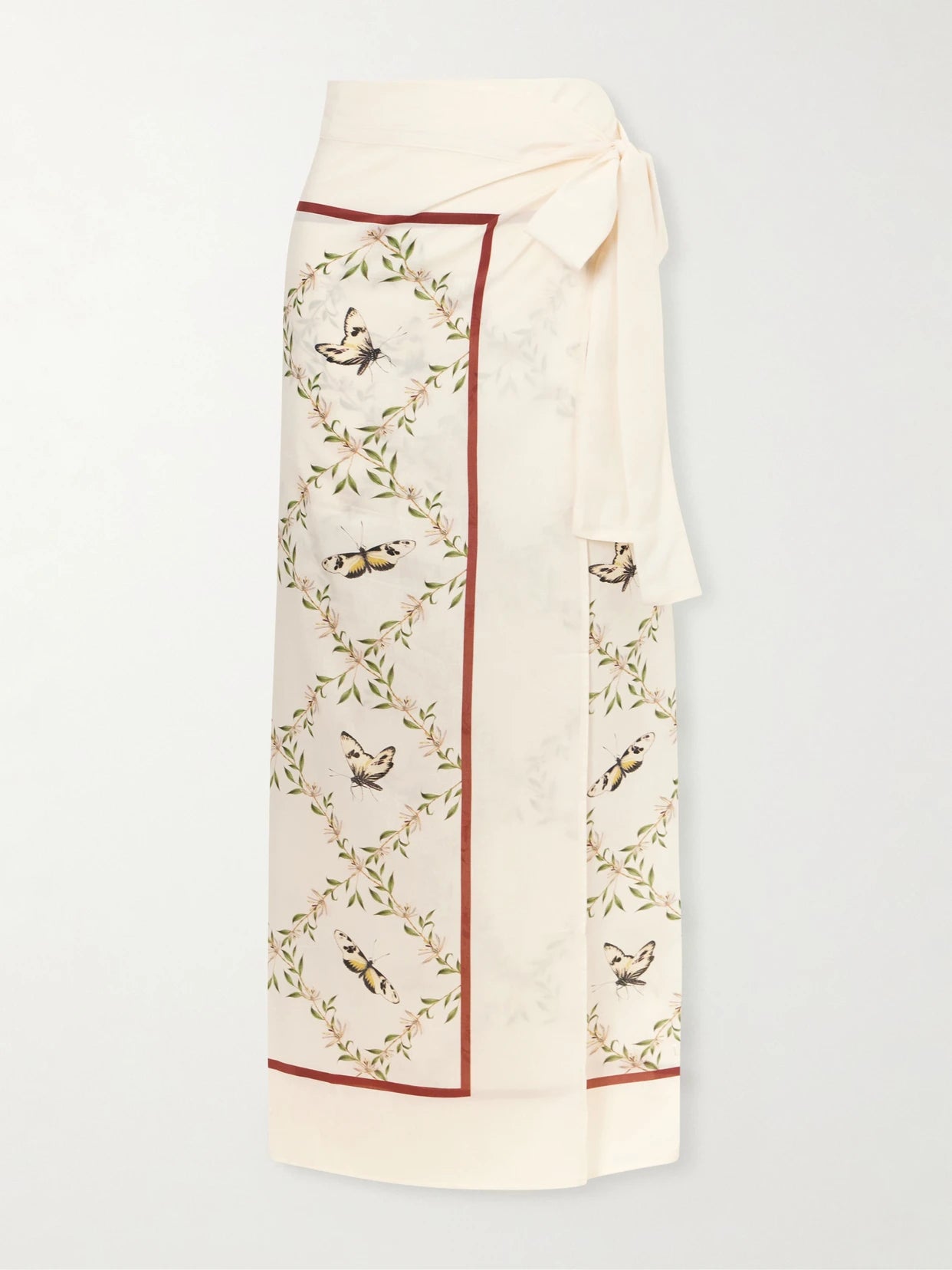 Image of Swimwear. Product name - Floral-print Wrap Cotton And Silk-blend Coverup in Cream colour by brand - Agua by Agua Bendita