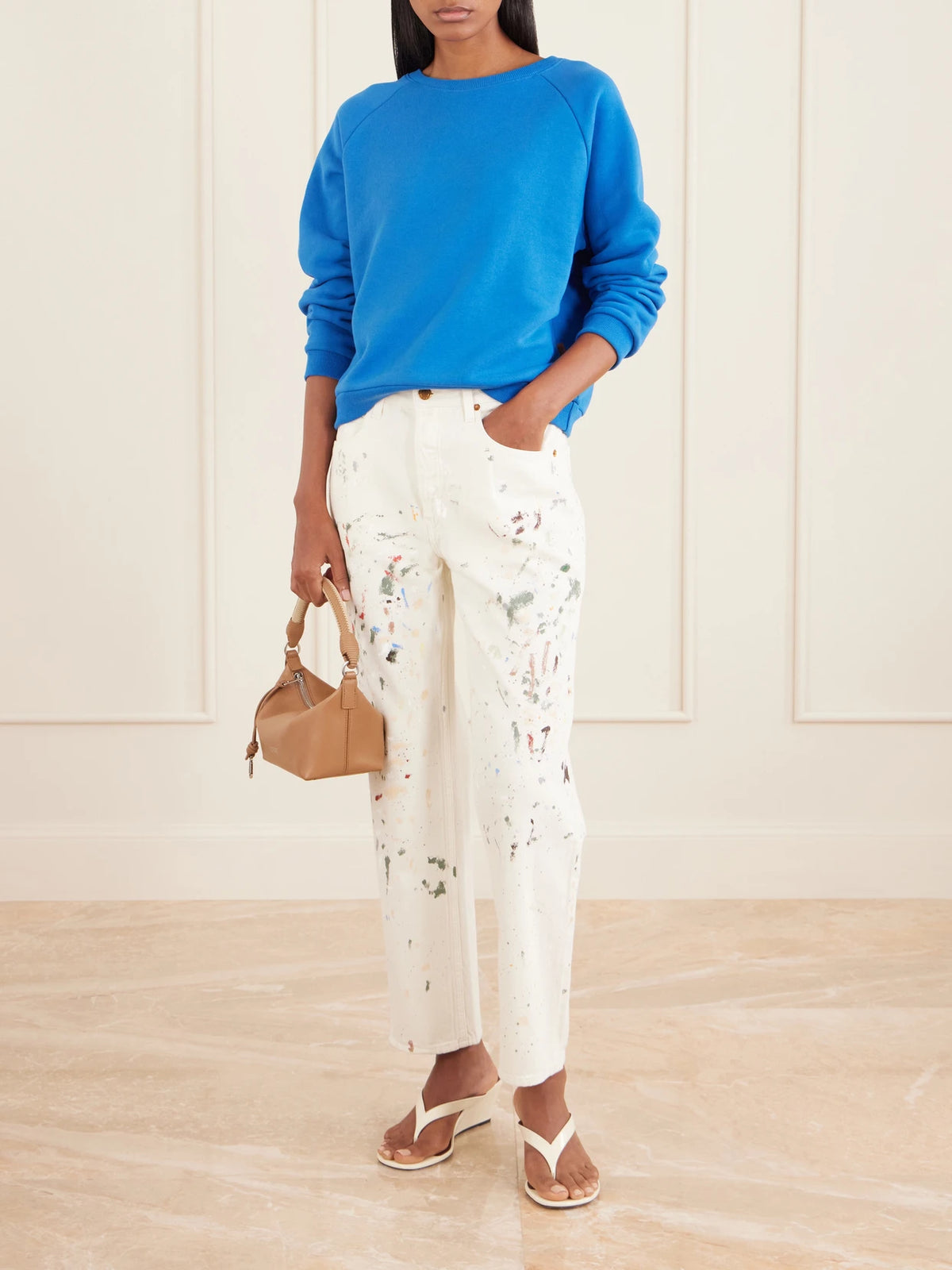 Image of Jeans. Product name - The Slouch Paint-splattered Low-rise Boyfriend Jeans in Gray colour by brand - Jamie Haller