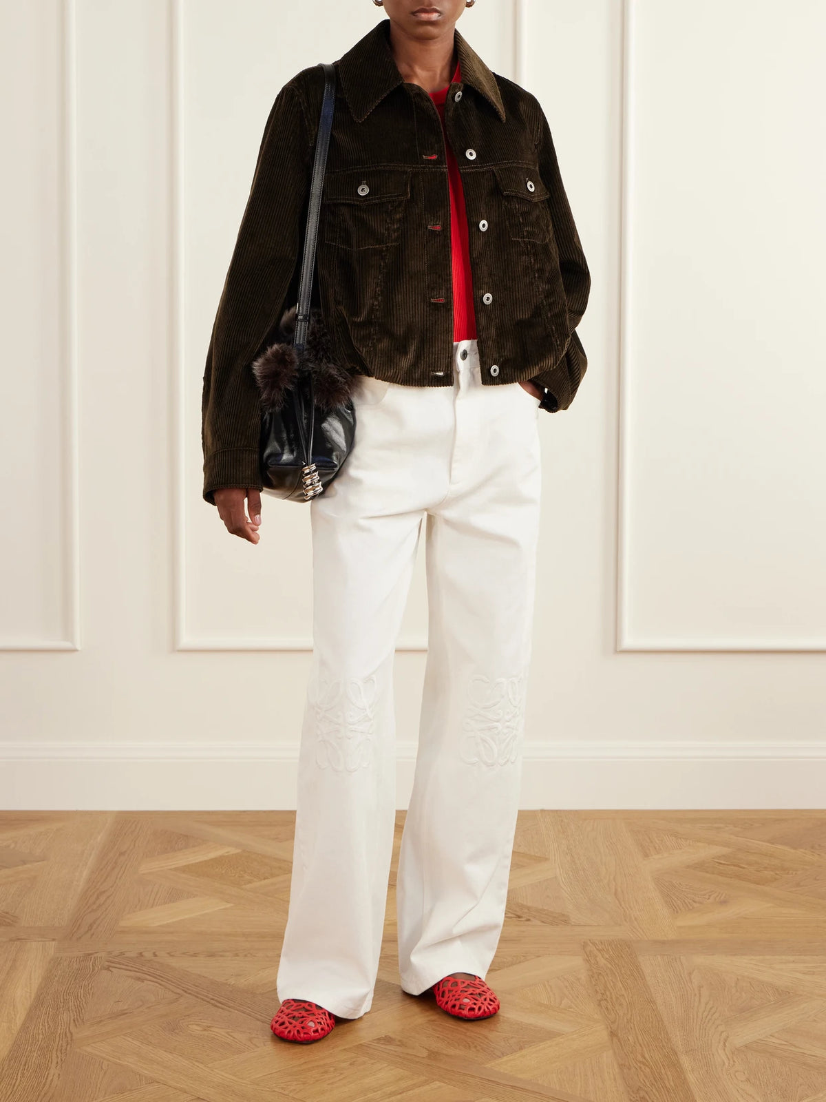Image of Coats & Jackets. Product name - Balloon Gathered Cotton-corduroy Jacket in Dark brown colour by brand - LOEWE