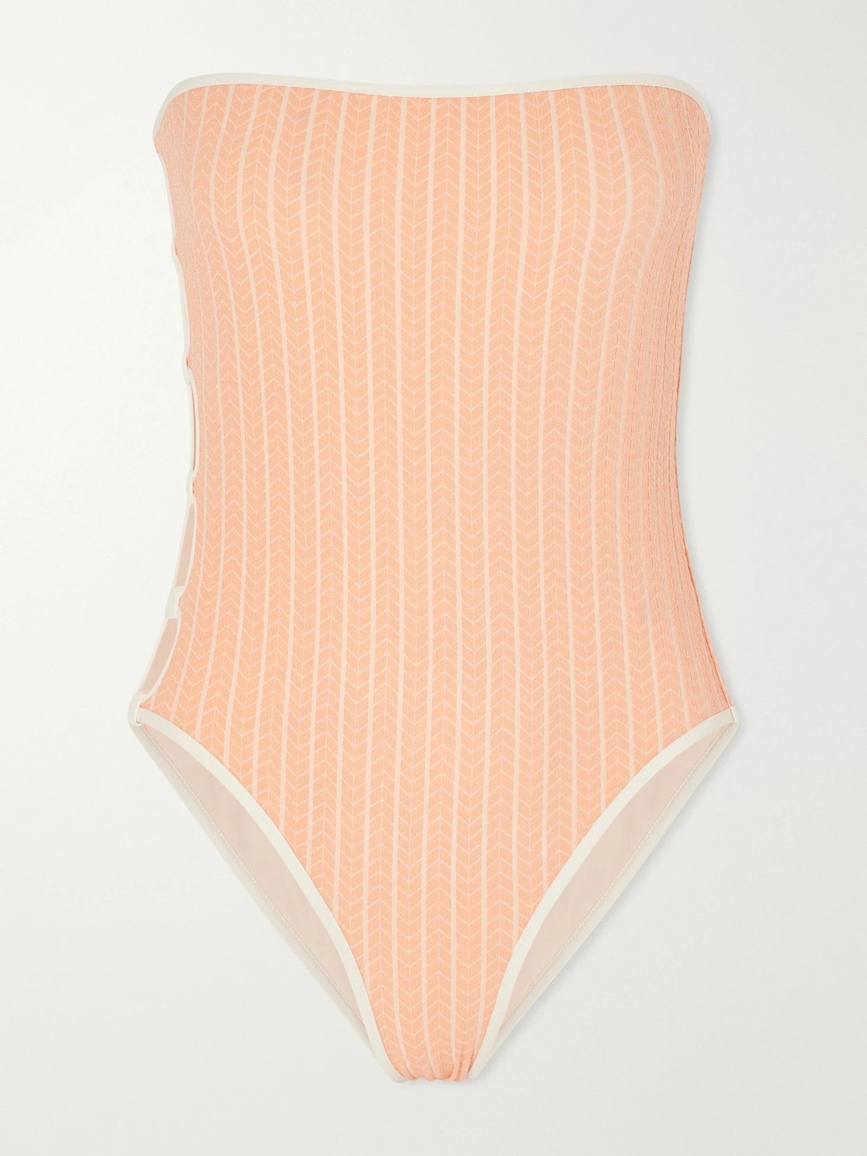 Image of Swimwear. Product name - Golden Embellished Cut-out Jacquard Swimsuit in Coral colour by brand - Eres