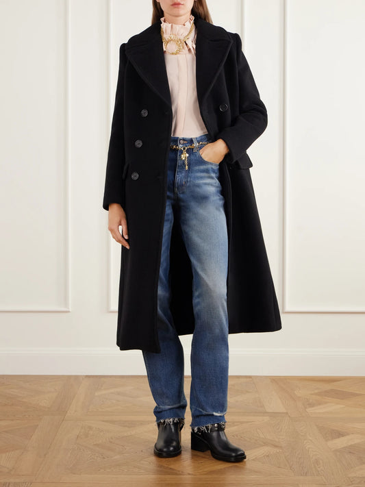 Image of Coats & Jackets. Product name - Double-breasted Wool Coat in Black colour by brand - Chloé