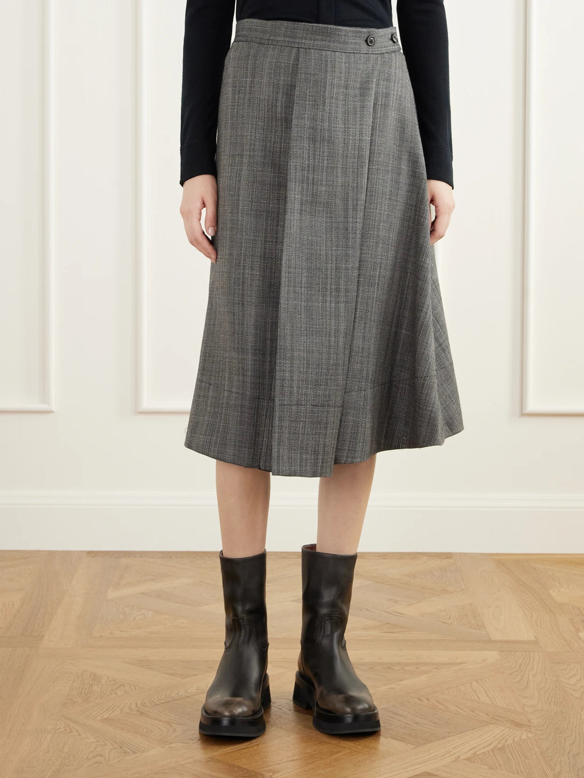 Our Legacy Mono Wool Broken Twill Wrap Midi Skirt