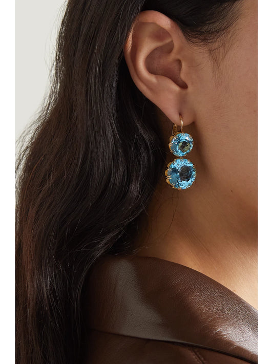 Image of Earrings. Product name - Crown 18-karat Gold Topaz Earrings in Multi colour by brand - Ileana Makri