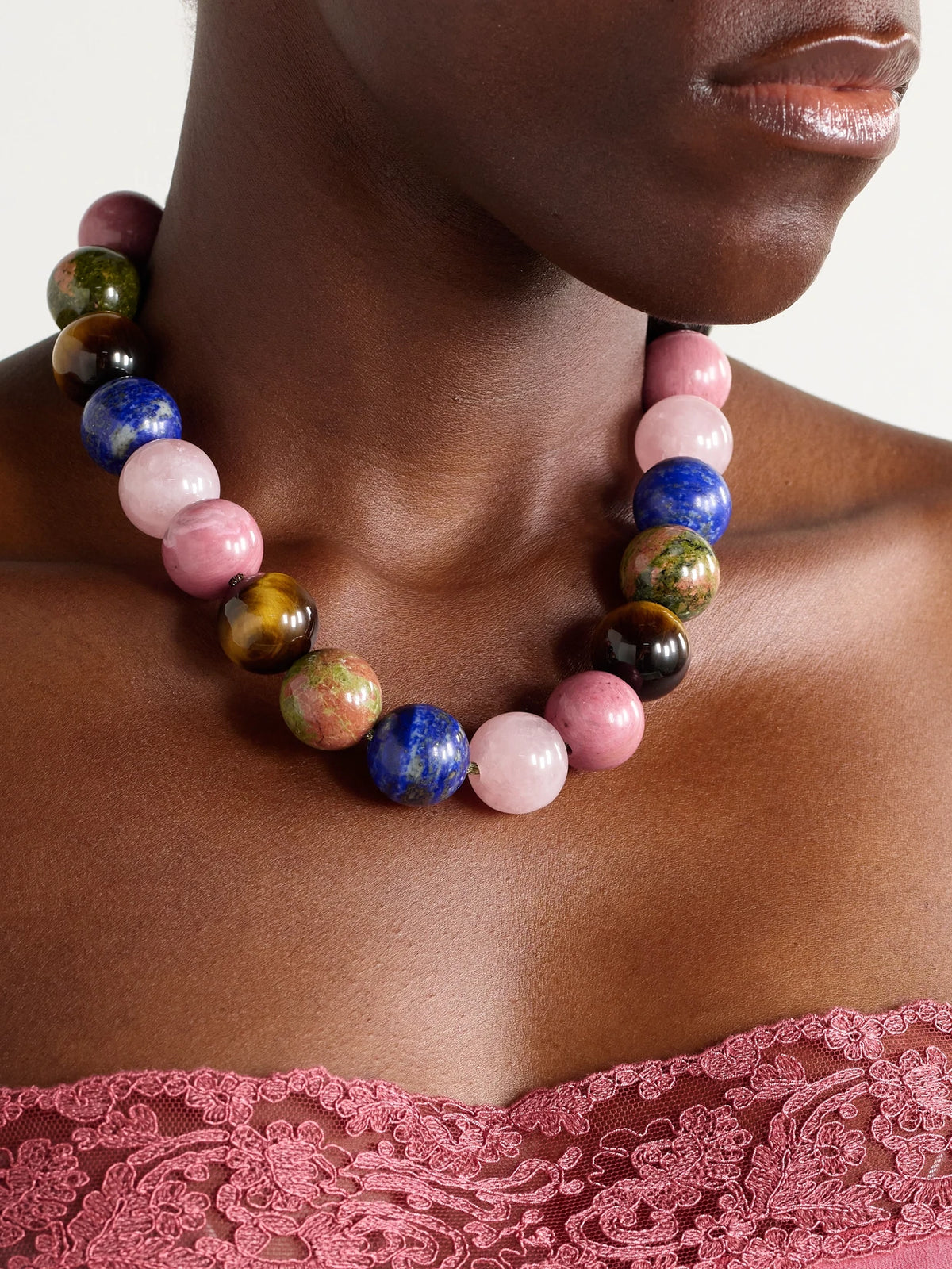 Image of Necklaces. Product name - Alphabet Downtown 18-karat Gold, Multi-stone And Lurex Necklace in Multi colour by brand - Carolina Bucci