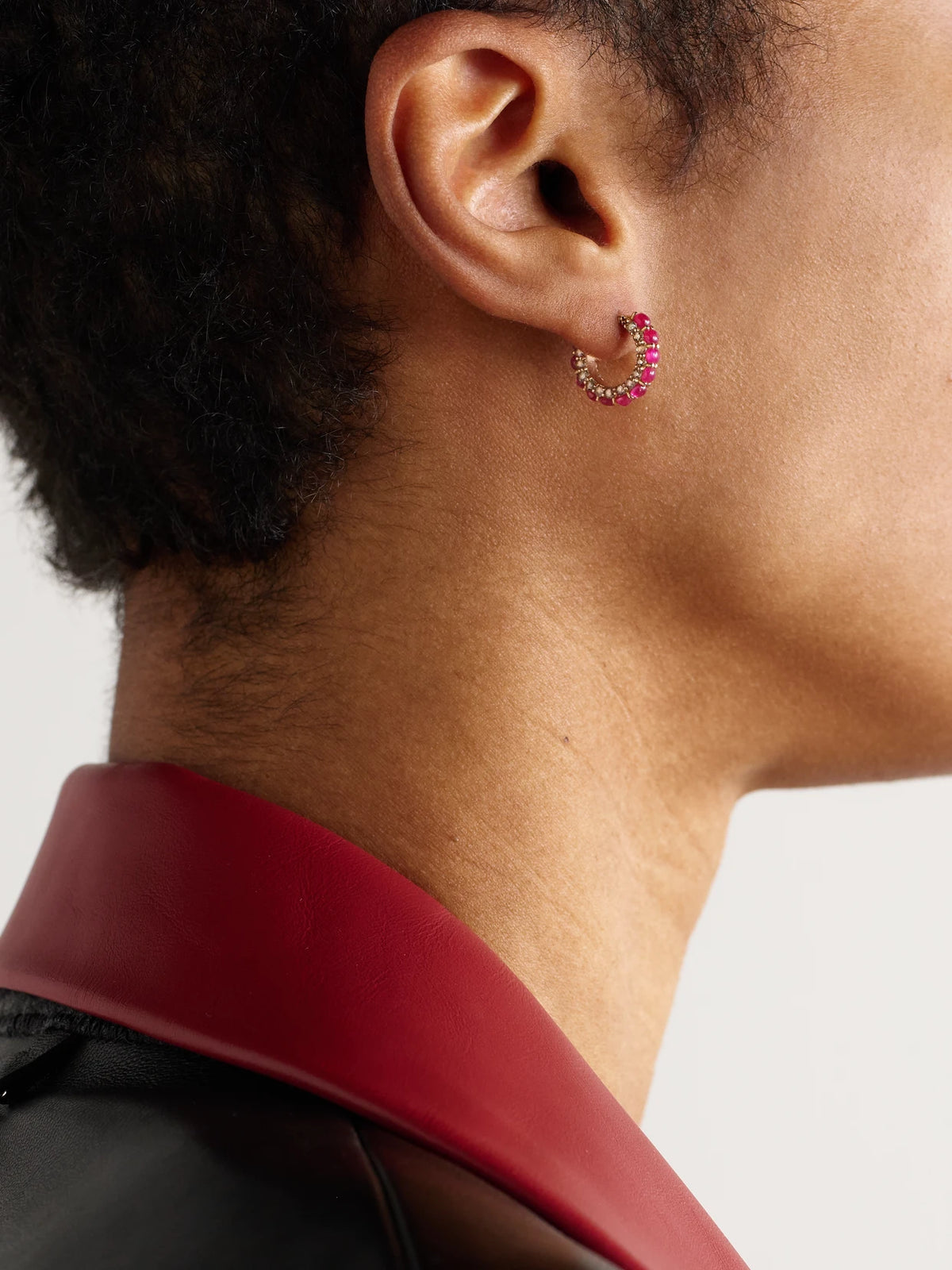Image of Earrings. Product name - Streamflow 18-karat Rose Gold, Ruby And Diamond Hoop Earrings in Pink colour by brand - Ileana Makri