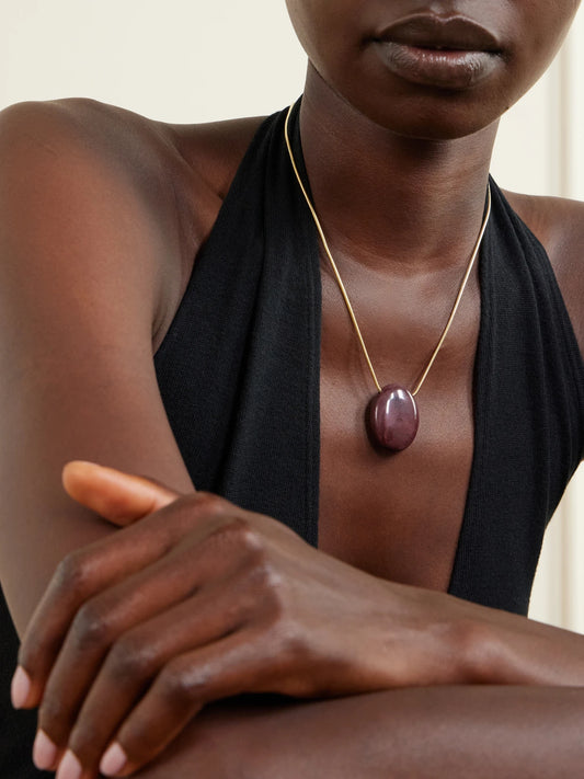 Image of Necklaces. Product name - The Julia Gold-plated And Mookaite Pendant Necklace in Multi colour by brand - LIÉ STUDIO