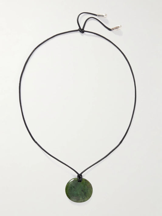 Small Full Moon Cord, Jade And Silver Necklace