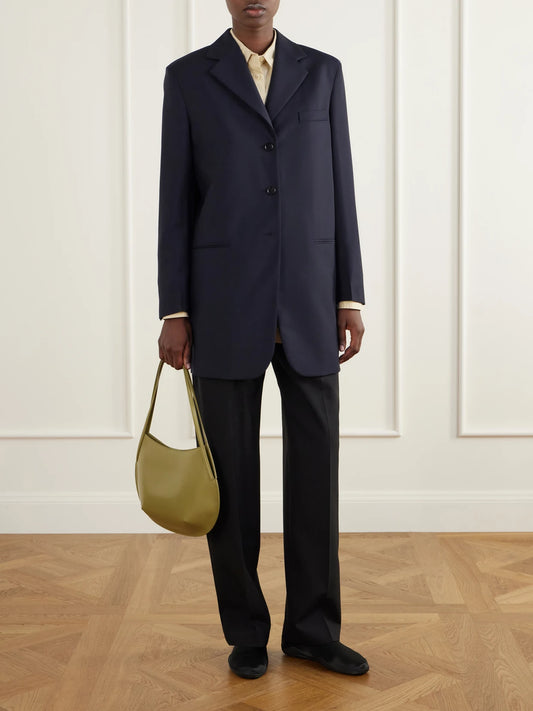 Image of Coats & Jackets. Product name - Wool And Mohair-blend Blazer in Navy colour by brand - Jil Sander