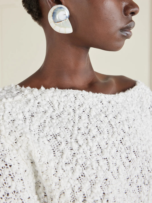 Image of Earrings. Product name - Nautilus Rhodium-plated, Shell And Resin Earrings in White colour by brand - Julietta