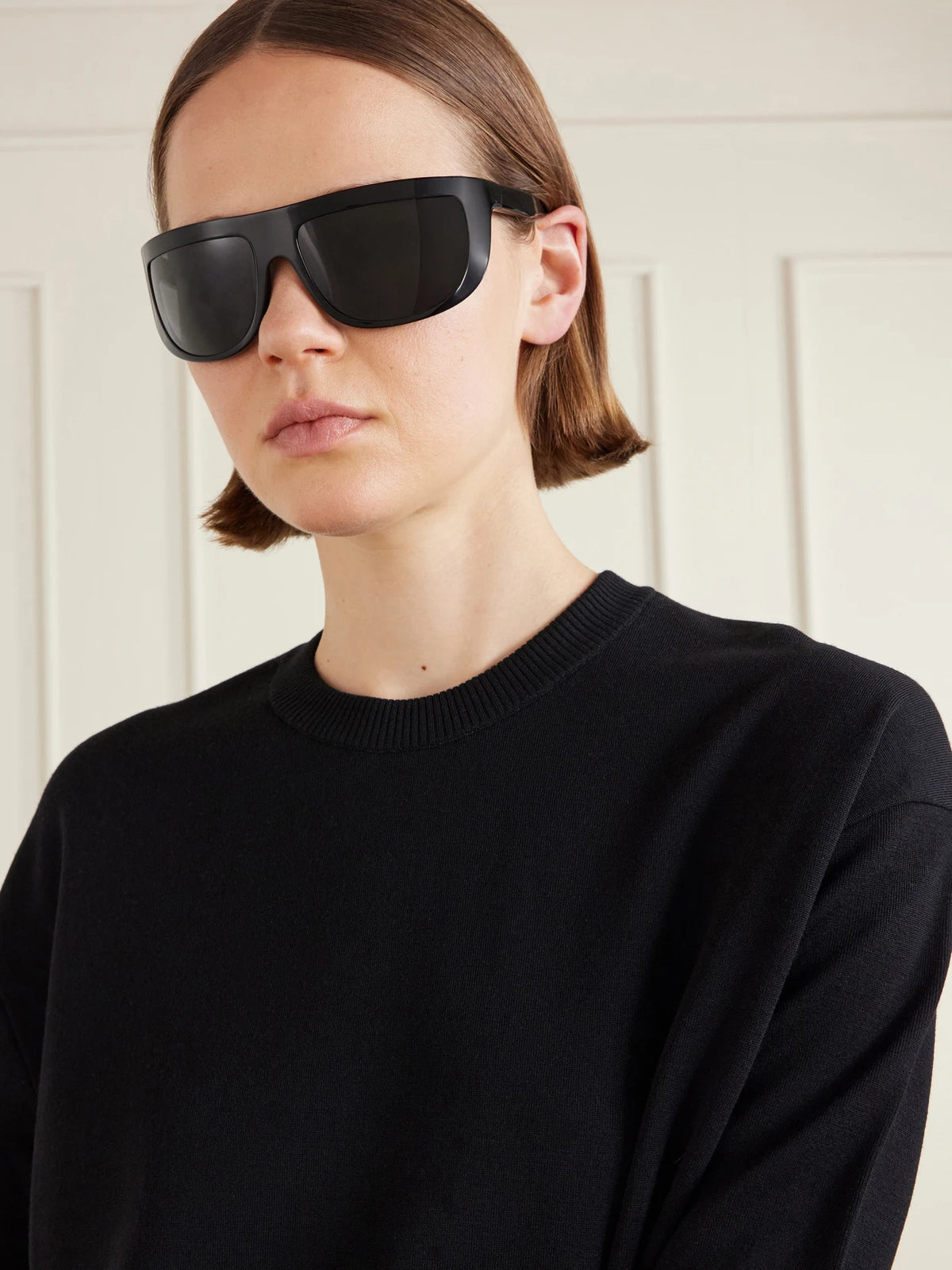 Image of Sunglasses. Product name - + Khaite 1974c D-frame Acetate Sunglasses in Black colour by brand - Oliver Peoples