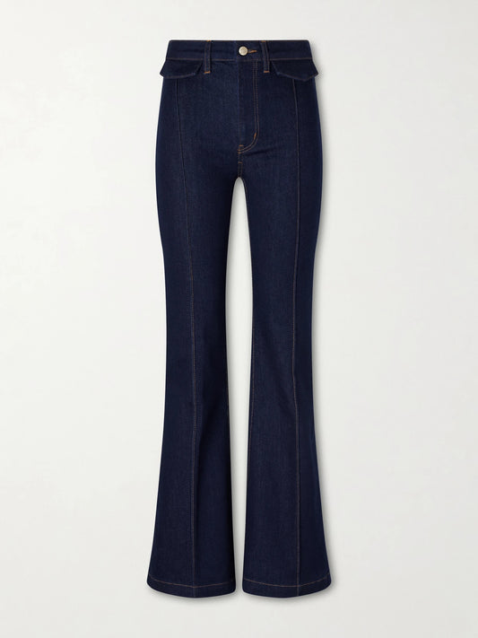 Image of Jeans. Product name - The Icon Mid-rise Flared Jeans in Indigo colour by brand - FRAME