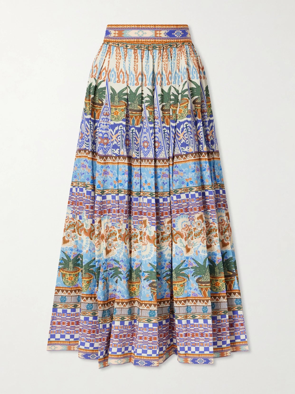 Ombretta Pleated Printed Cotton Midi Skirt