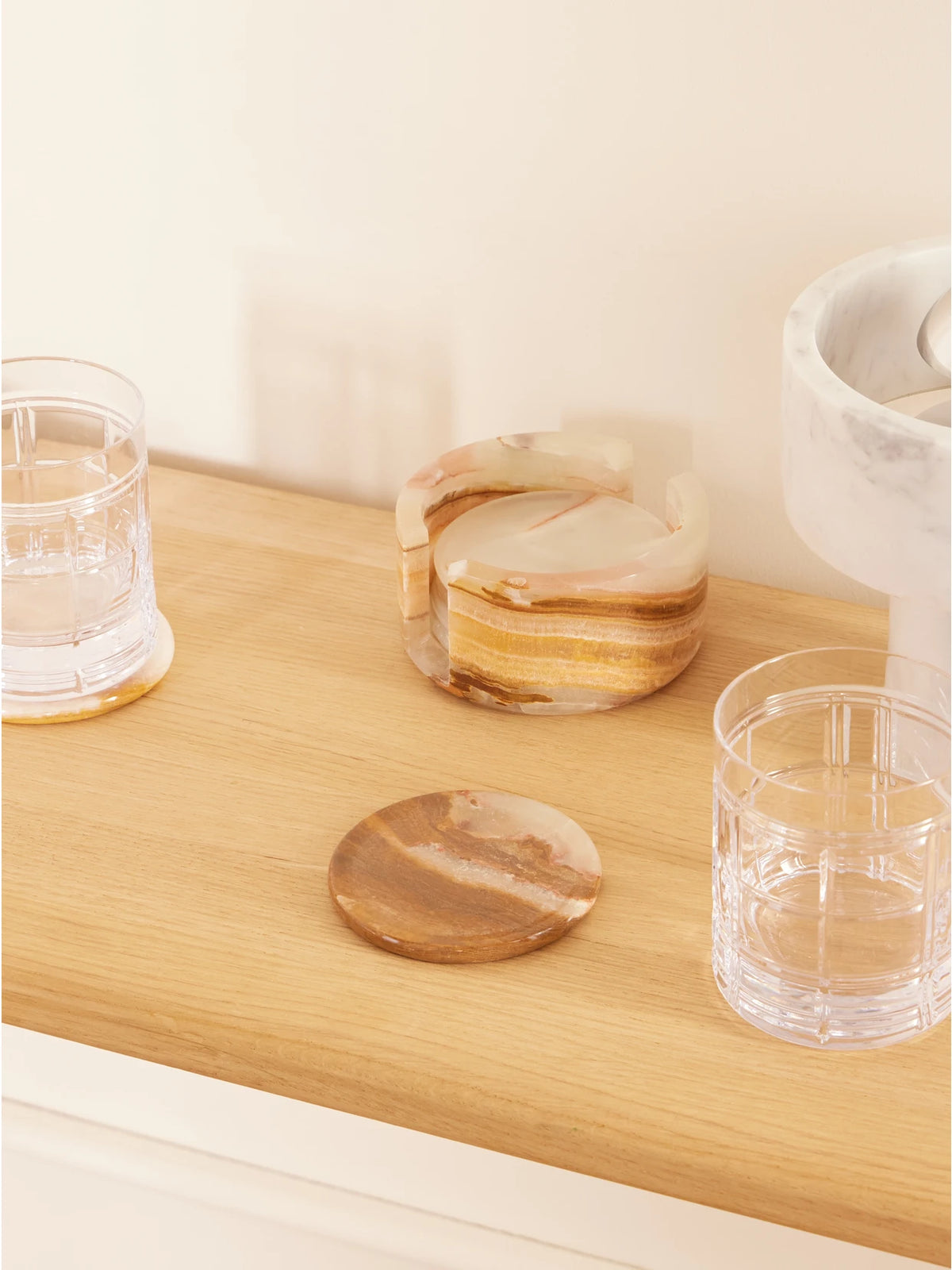 Image of Tableware. Product name - Set Of Three Onyx Coasters in Brown colour by brand - Jia Jia Home