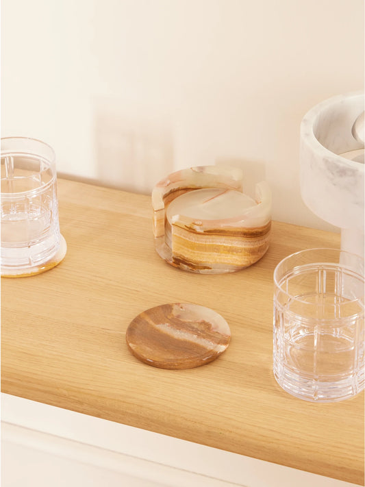 Image of Tableware. Product name - Set Of Three Onyx Coasters in Brown colour by brand - Jia Jia Home
