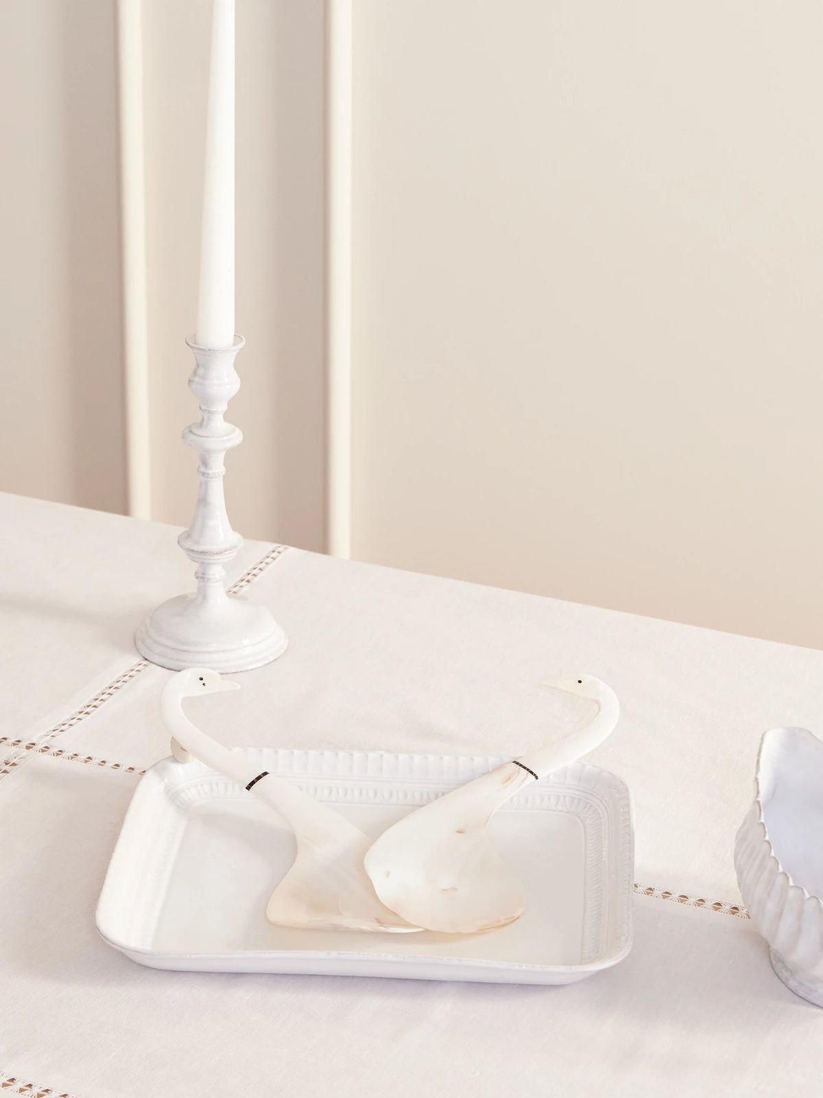Image of Tableware. Product name - Swan Set-of-two Mother-of-pearl Serving Spoons in Ivory colour by brand - Gohar World