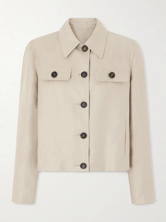 Image of Coats & Jackets. Product name - Linen-twill Jacket in Beige colour by brand - Brunello Cucinelli