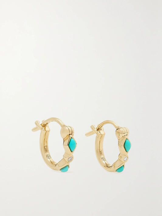 14-karat Gold, Turquoise And Diamond Hoop Earrings