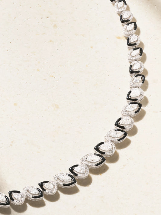 18-karat White Gold, Diamond And Enamel Choker